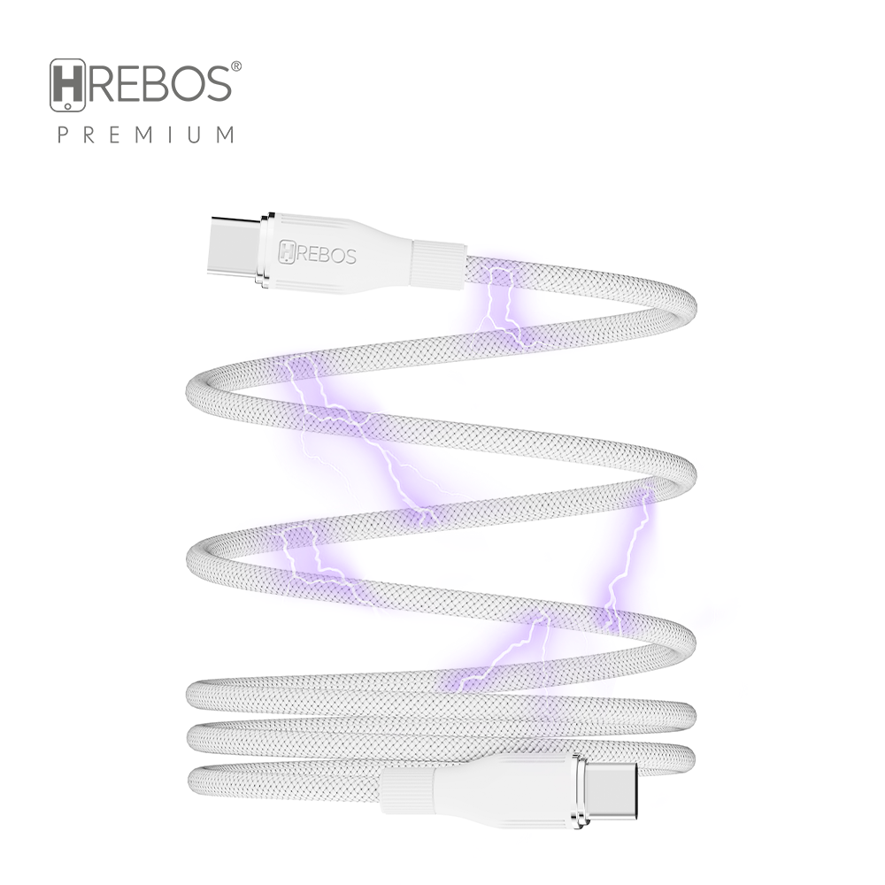 Cabo Hrebos Curl Flow CB-601 branco USB-C para USB-C em espiral