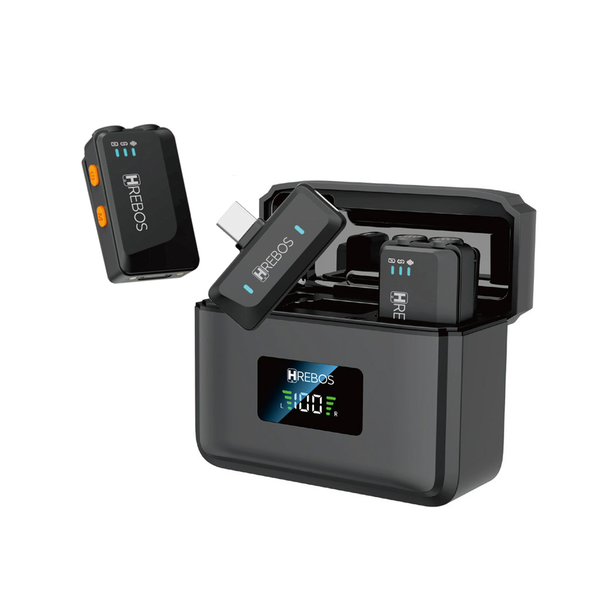 Estojo aberto do Microfone Hrebos WaveMic IF-1002 com receptor USB-C