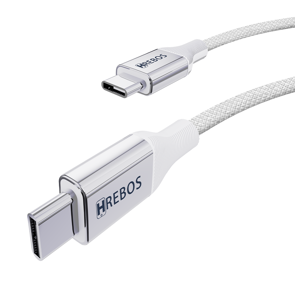 Conectores USB-C do Cabo Hrebos CB-607 branco em perspectiva