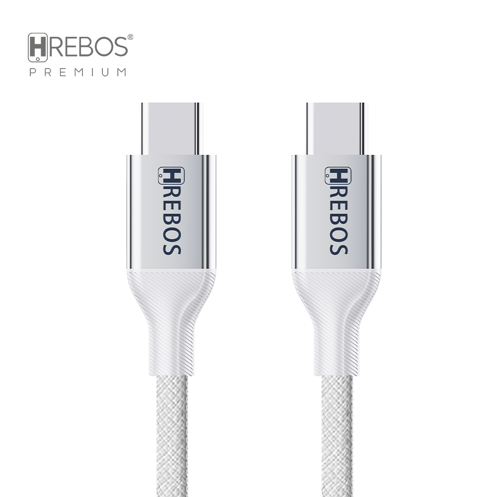 Cabo Hrebos CB-607 branco USB-C para USB-C com conectores lado a lado