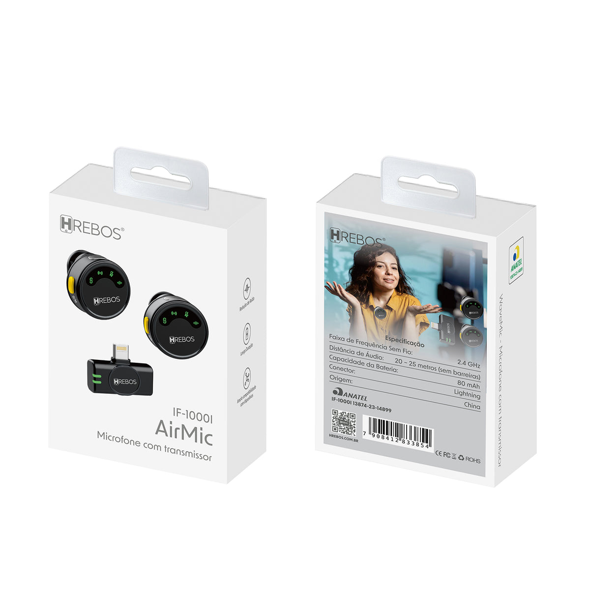 Microfone sem Fio Hrebos AirMic IF-1000 Type-C e Lightning