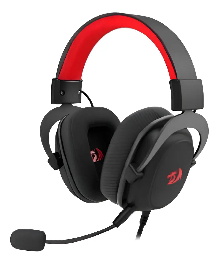 Headset Gamer Redragon Zeus Lite preto e vermelho com microfone
