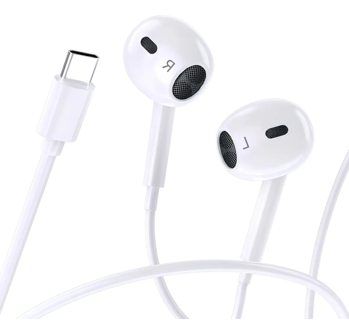 Fone Hrebos FN-013 branco e conector USB-C em perspectiva