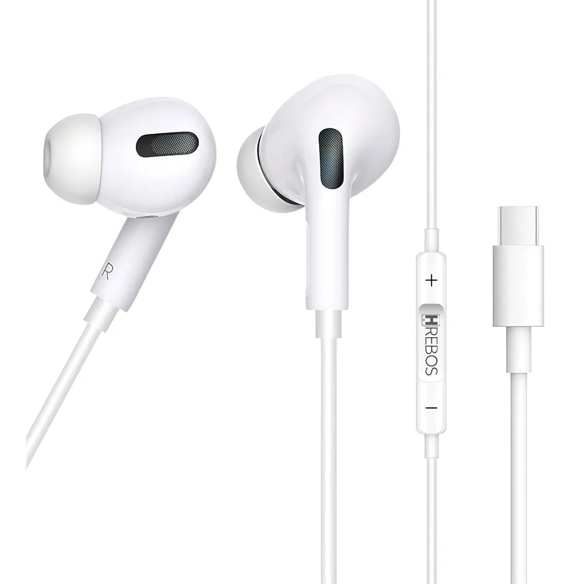 Fone de Ouvido Hrebos FN-358 branco com conector USB-C e controle no cabo