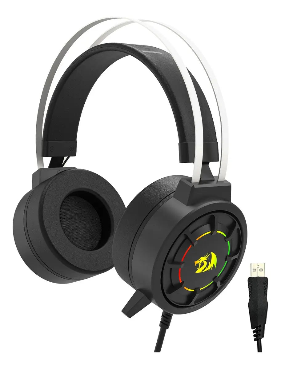 Headset Gamer Redragon Grendel H314 preto com iluminação RGB e cabo USB