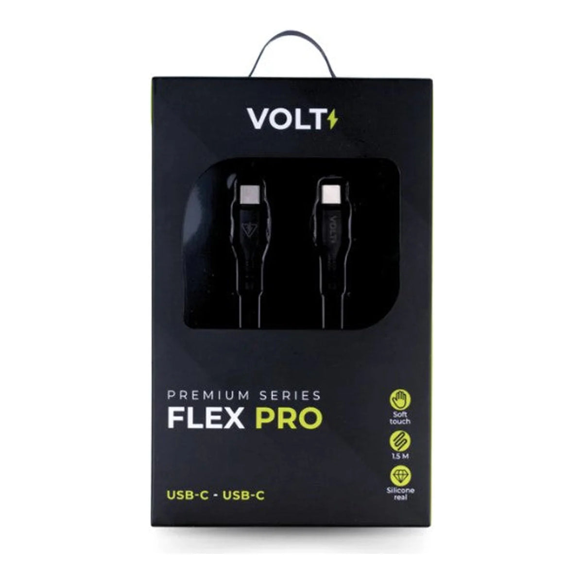 Embalagem frontal do Cabo Volt Flex Pro USB-C para USB-C preto