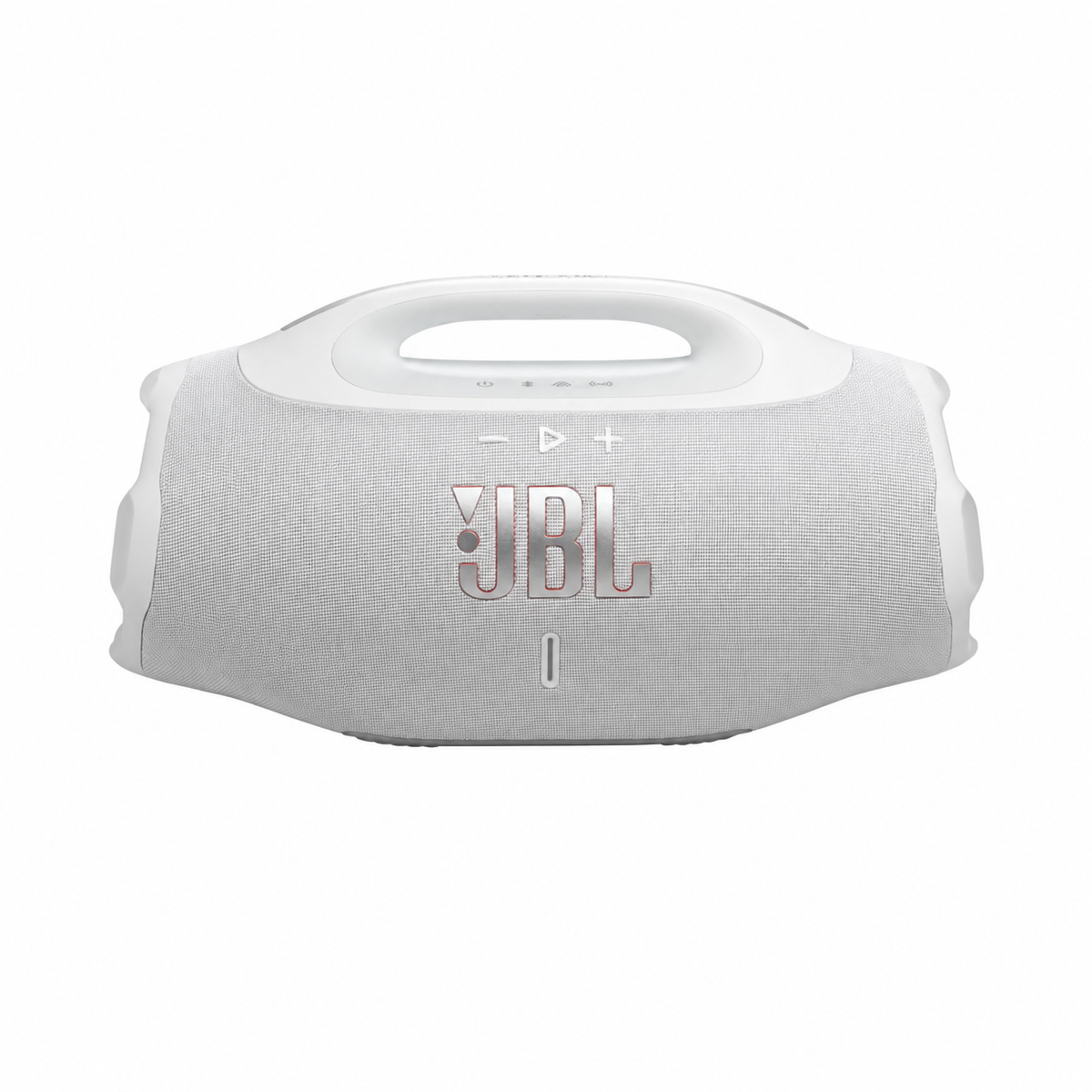 Caixa de som Bluetooth JBL Boombox 4 branca, inteira e centralizada em fundo branco