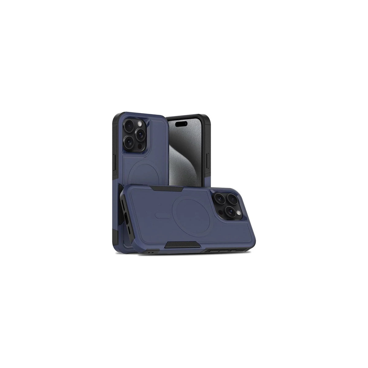 Capa Commander com MagSafe azul com preto para iPhone 15 Pro Max em perspectiva