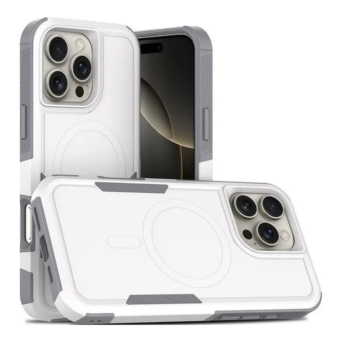 Capa Commander com MagSafe branca para iPhone 16 Pro Max em vista traseira
