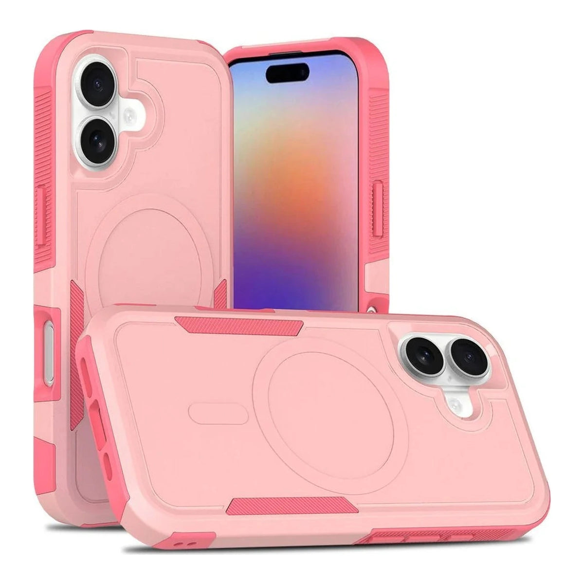 Capa Commander com MagSafe rosa para iPhone 16 em vista traseira