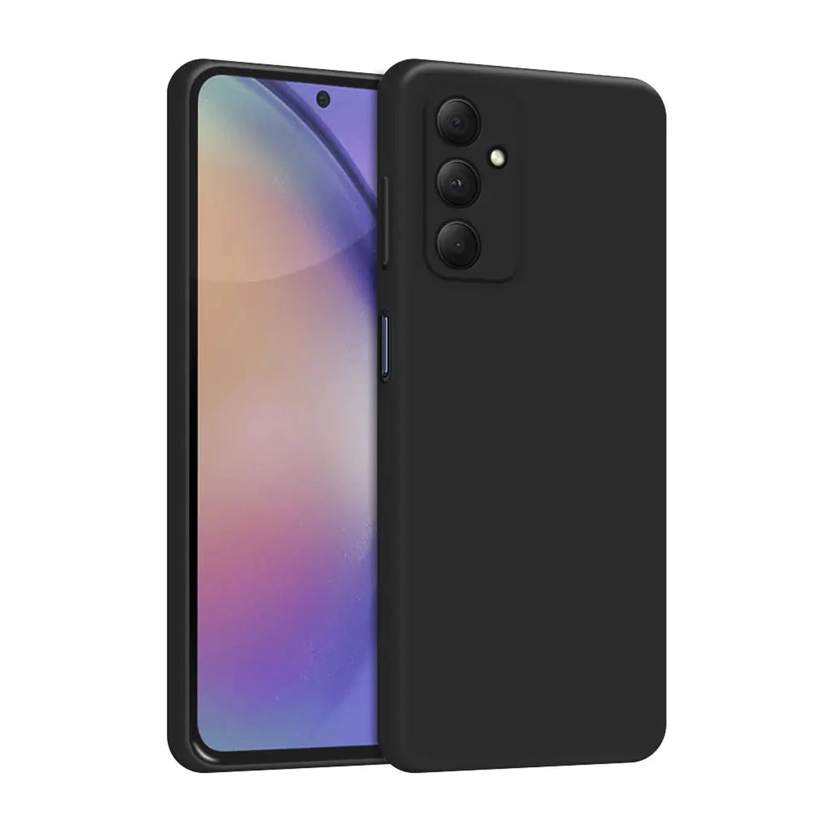 Capa Slim Lisa preta para Samsung Galaxy A25 5G com o aparelho em vista frontal e traseira