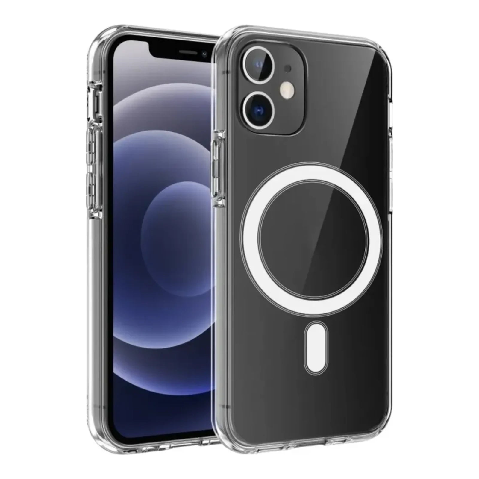 Capa transparente Ultra Impactor Clear MagSafe para iPhone 11 em perspectiva frontal e traseira