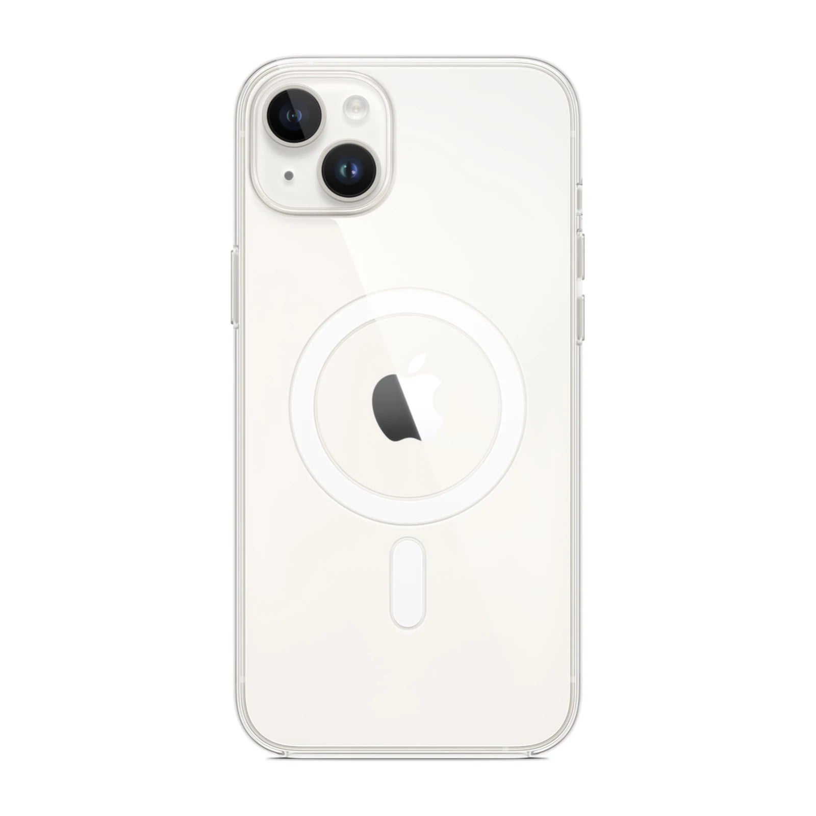 Capa transparente Ultra Impactor Clear MagSafe para iPhone 14 Plus aplicada em aparelho branco