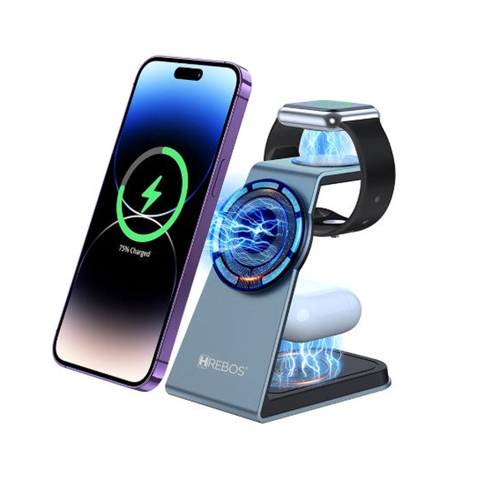 Carregador 3 em 1 Dock Station Wireless DK-500 Hrebos Cinza em destaque