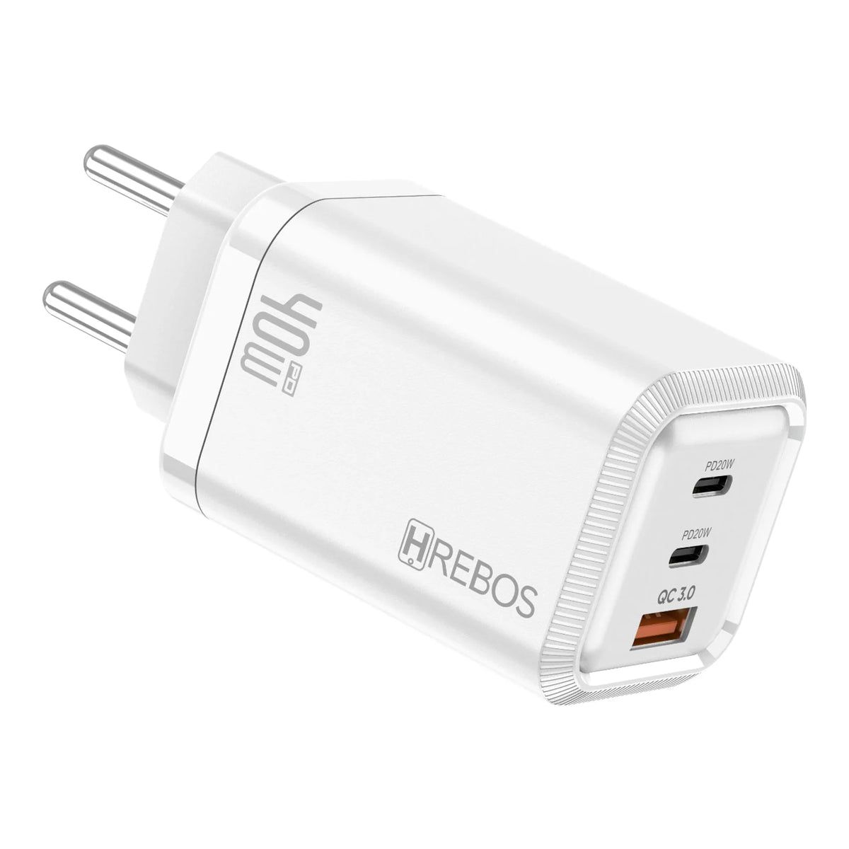 Carregador Hrebos CRG-227 branco em perspectiva com três portas