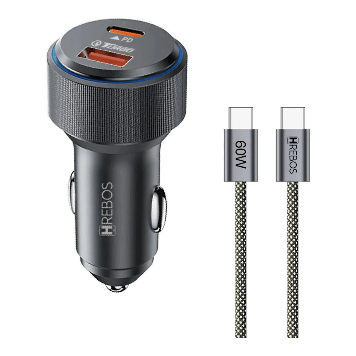 Carregador Veicular Hrebos Autocharge Pro CRV-208 com cabo USB-C para USB-C