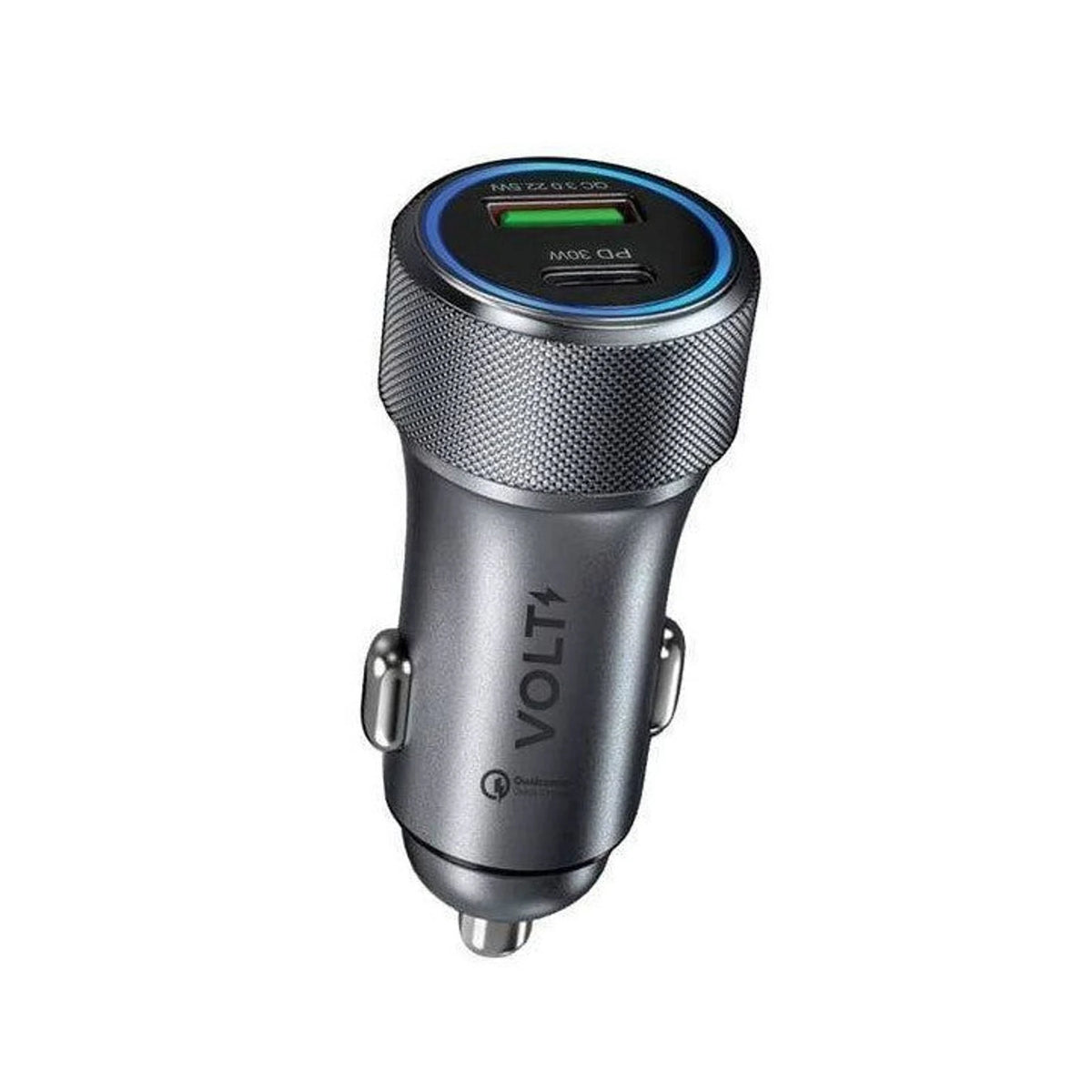 CARREGADOR VEICULAR - DUAL CHARGE PRO CINZA VOLT - vista do produto centralizada em fundo branco