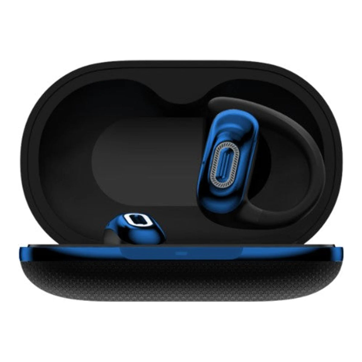 Fones de ouvido Hrebos HWave EB-220 preto e azul no estojo aberto