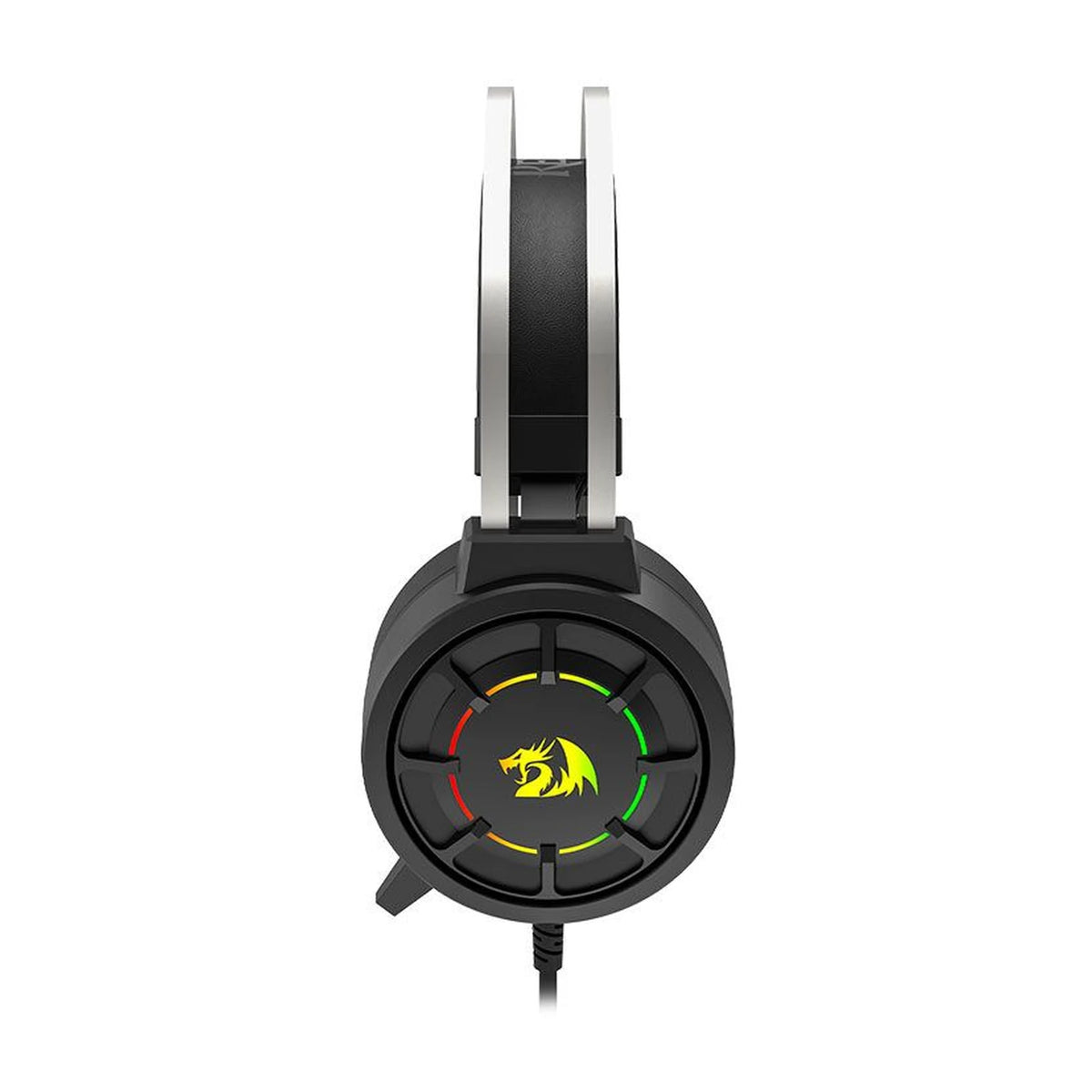 Headset Gamer Redragon Grendel H314 preto em vista lateral com iluminação RGB