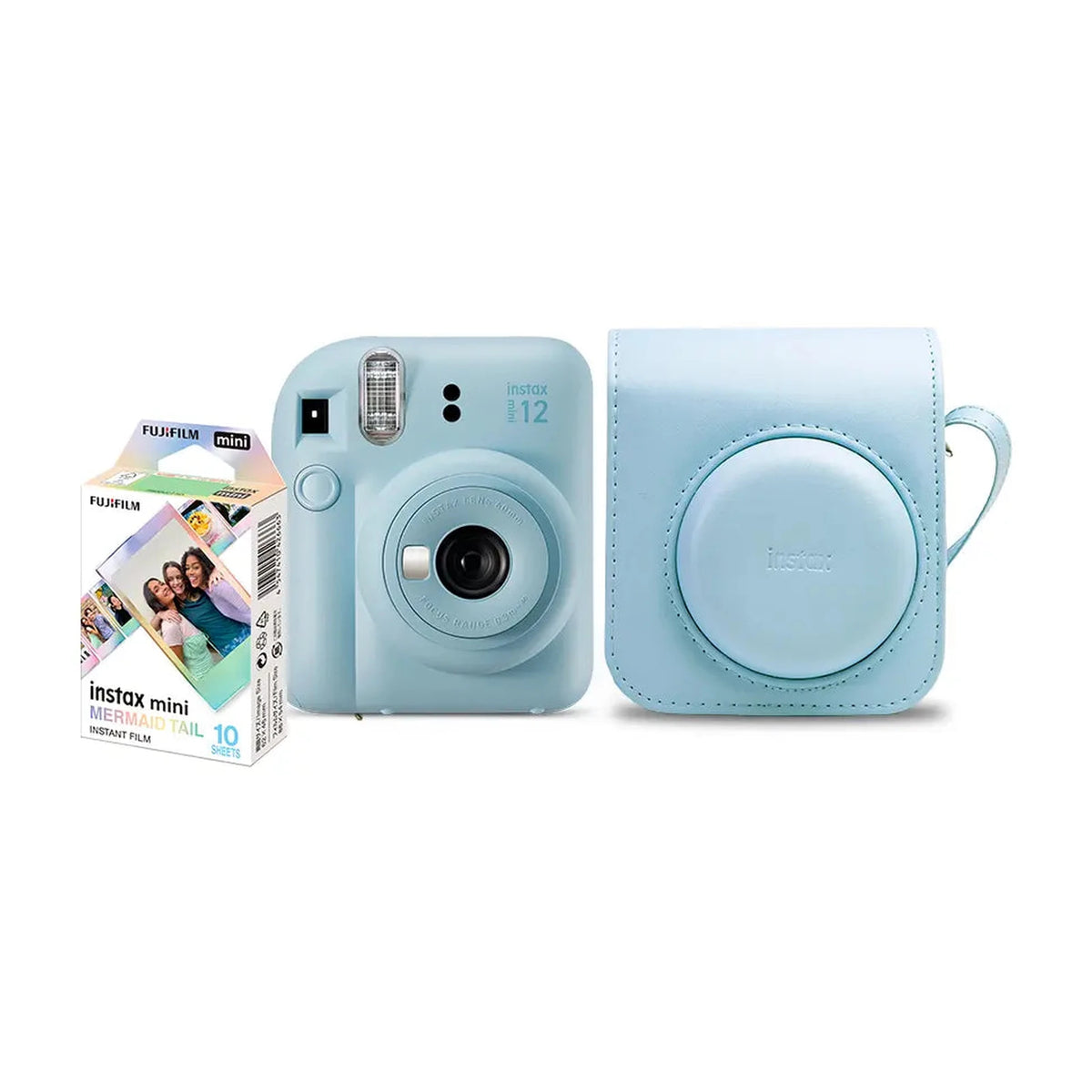 Kit Instax Mini 12 azul com bolsa azul e filme instantâneo
