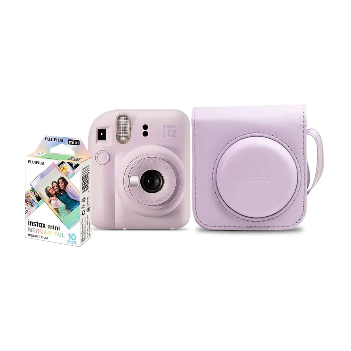 Kit Instax Mini 12 lilás com bolsa lilás e filme instantâneo
