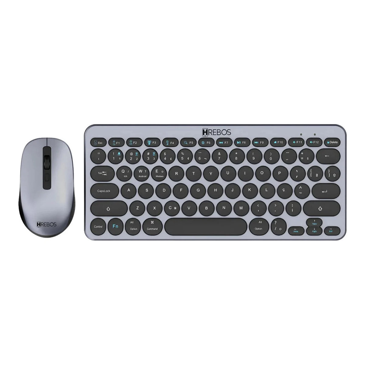 Kit teclado e mouse sem fio Hrebos ZenKeys IF-241 prata em vista frontal
