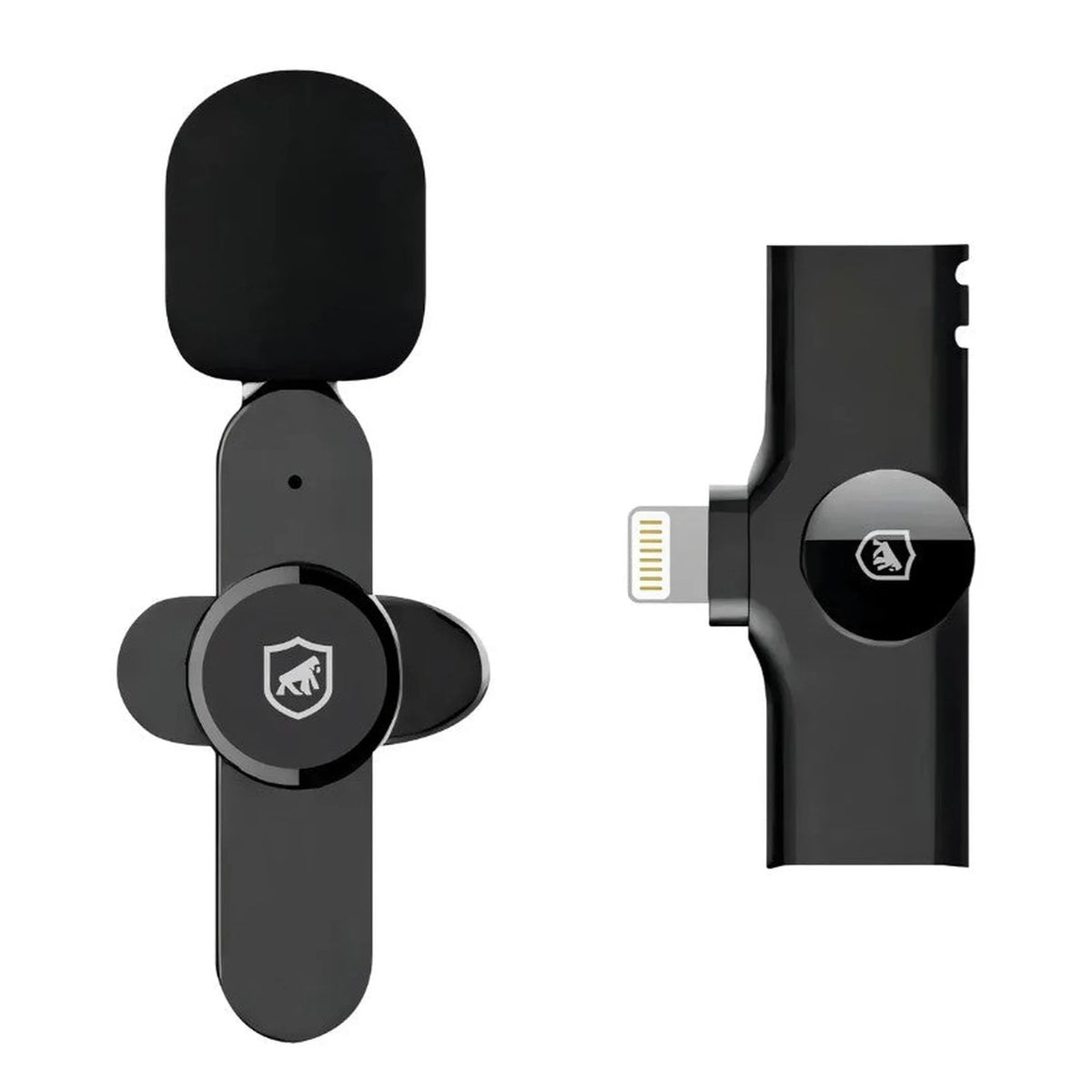 Vistas frontal e traseira do Microfone de Lapela Gshield Flex Lightning preto
