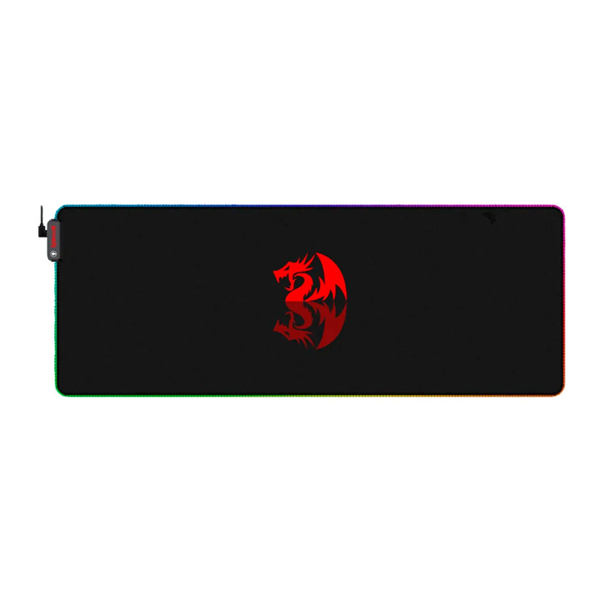 Mouse Pad Gamer Redragon Neptune preto com logotipo vermelho e borda RGB