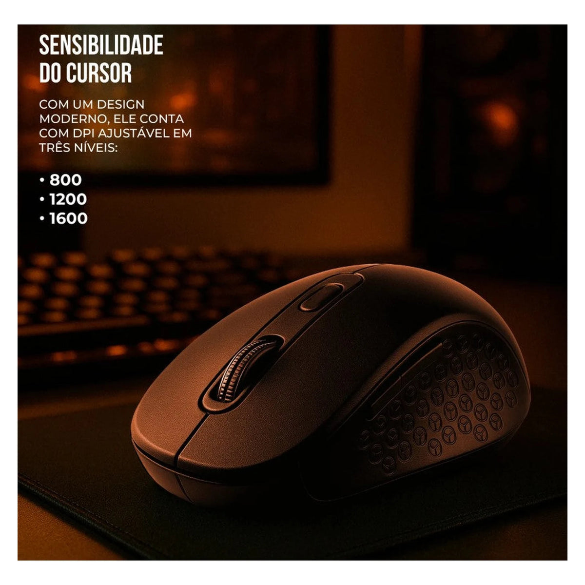 Mouse sem Fio Gshield Hybrid preto em uso sobre mouse pad
