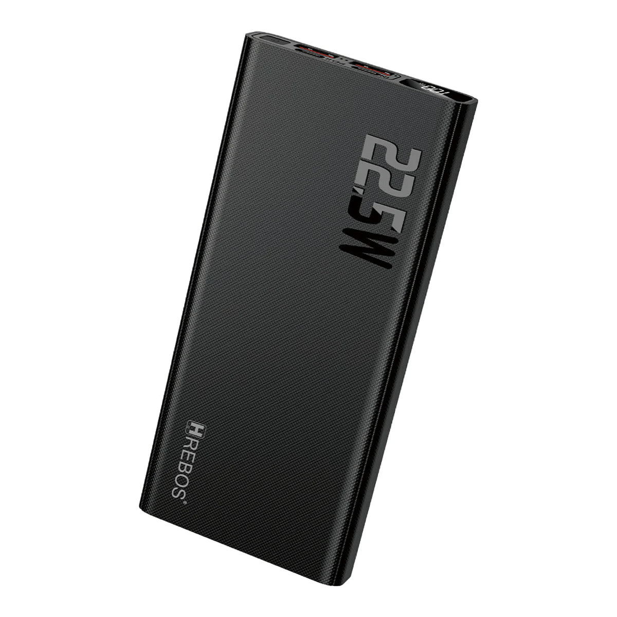 Power Bank Hrebos PB-922 preto em perspectiva com portas superiores