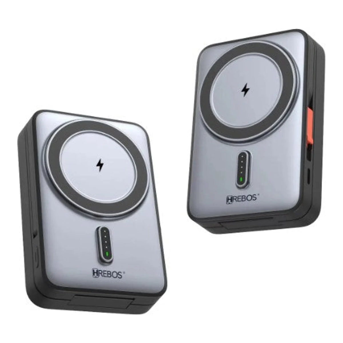 Duas vistas do Power Bank Hrebos NexCharge PB-941 cinza com indicador de carga