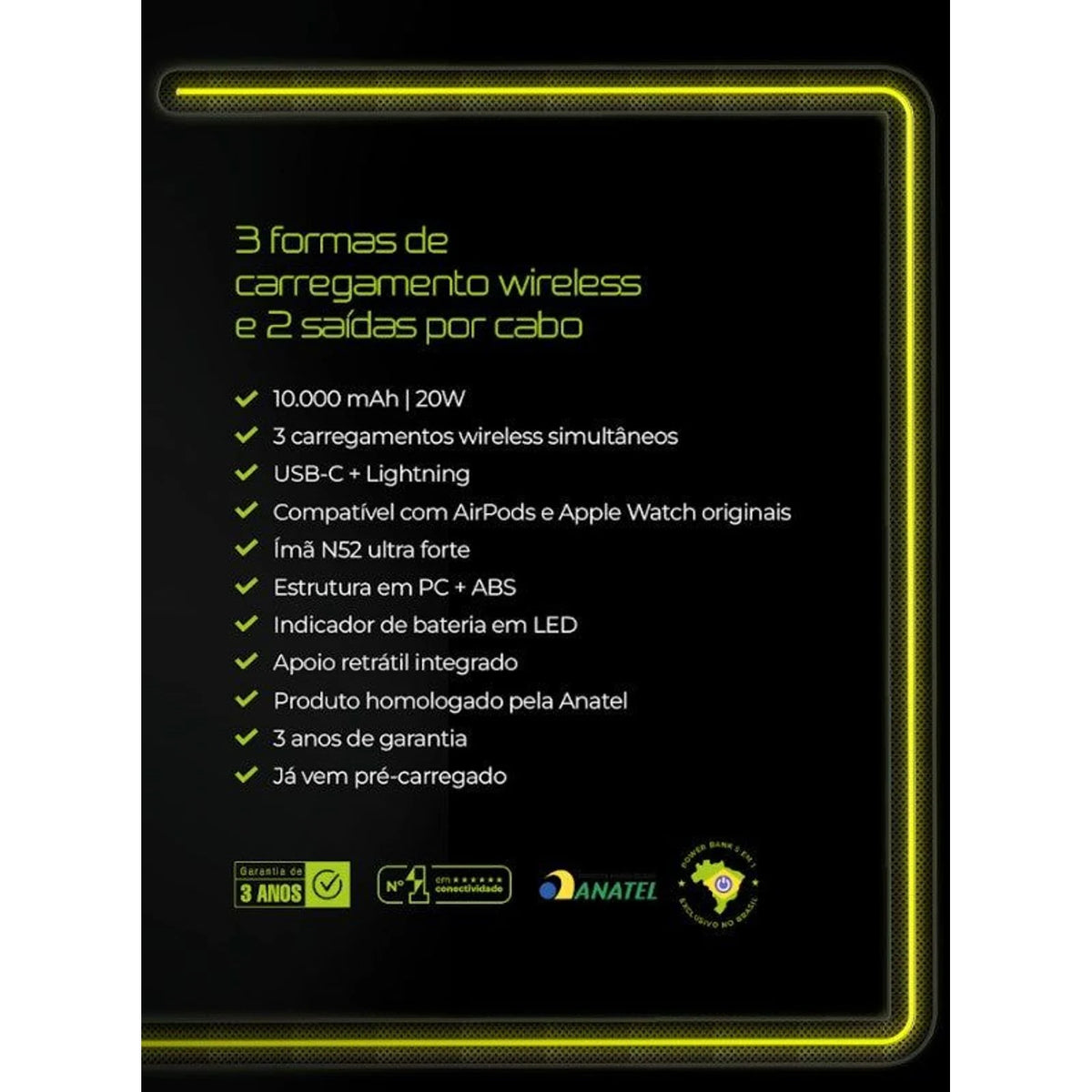 Quadro de recursos do Power Bank Volt Power Sync 10.000 mAh e 20 W