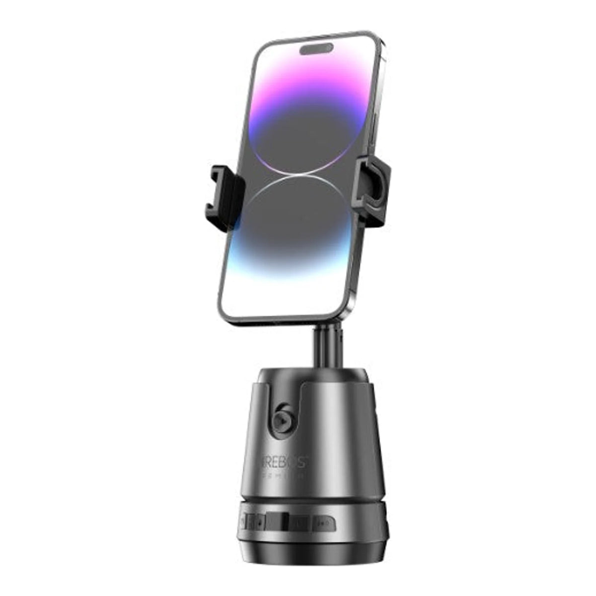Suporte Hrebos IF-100 preto com smartphone na posição vertical
