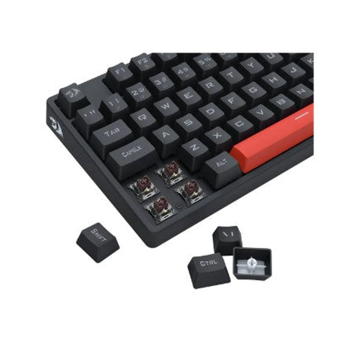 Detalhe das teclas e interruptores do Teclado Mecânico Redragon Flamengo Nation