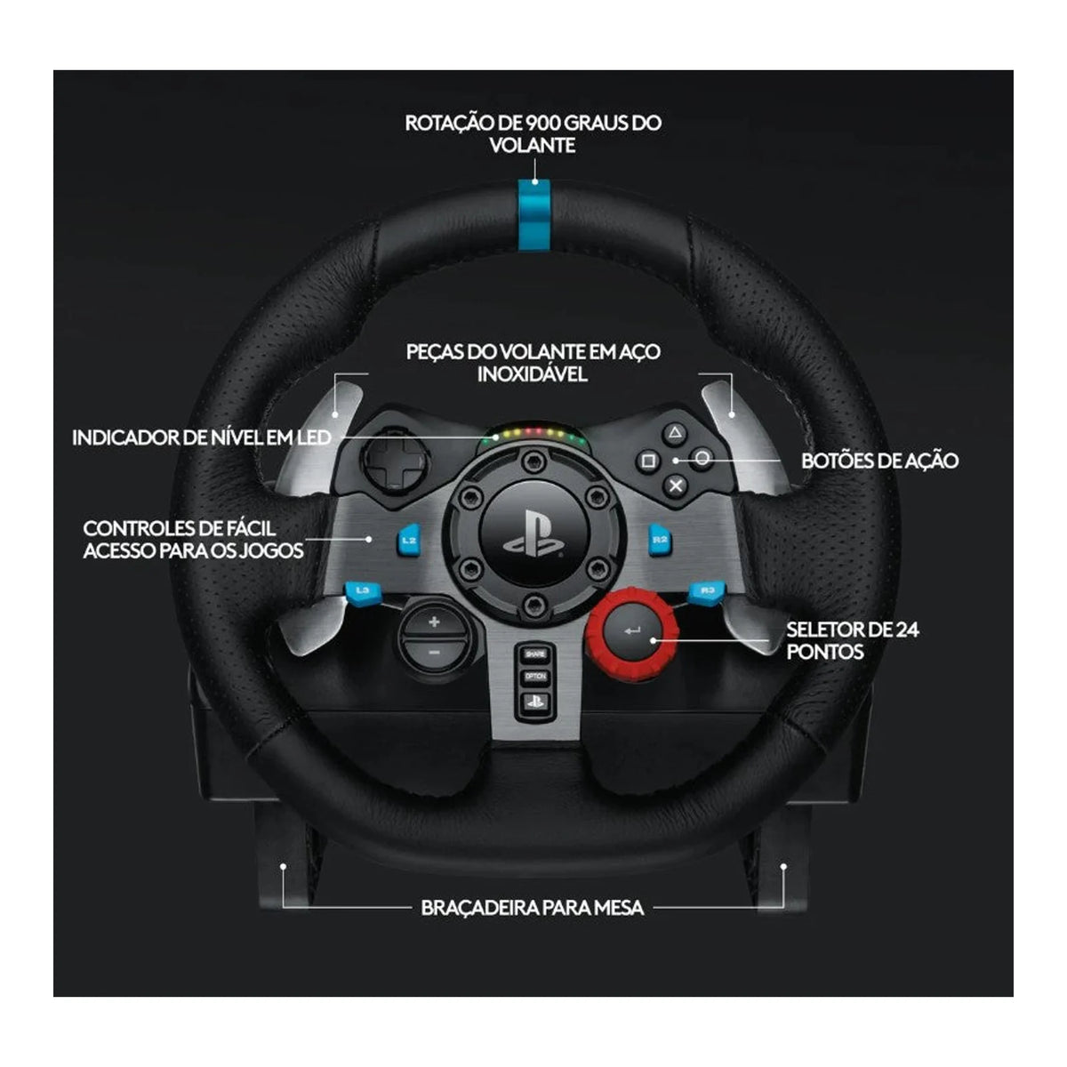 Quadro de detalhes do Volante Logitech G29 preto