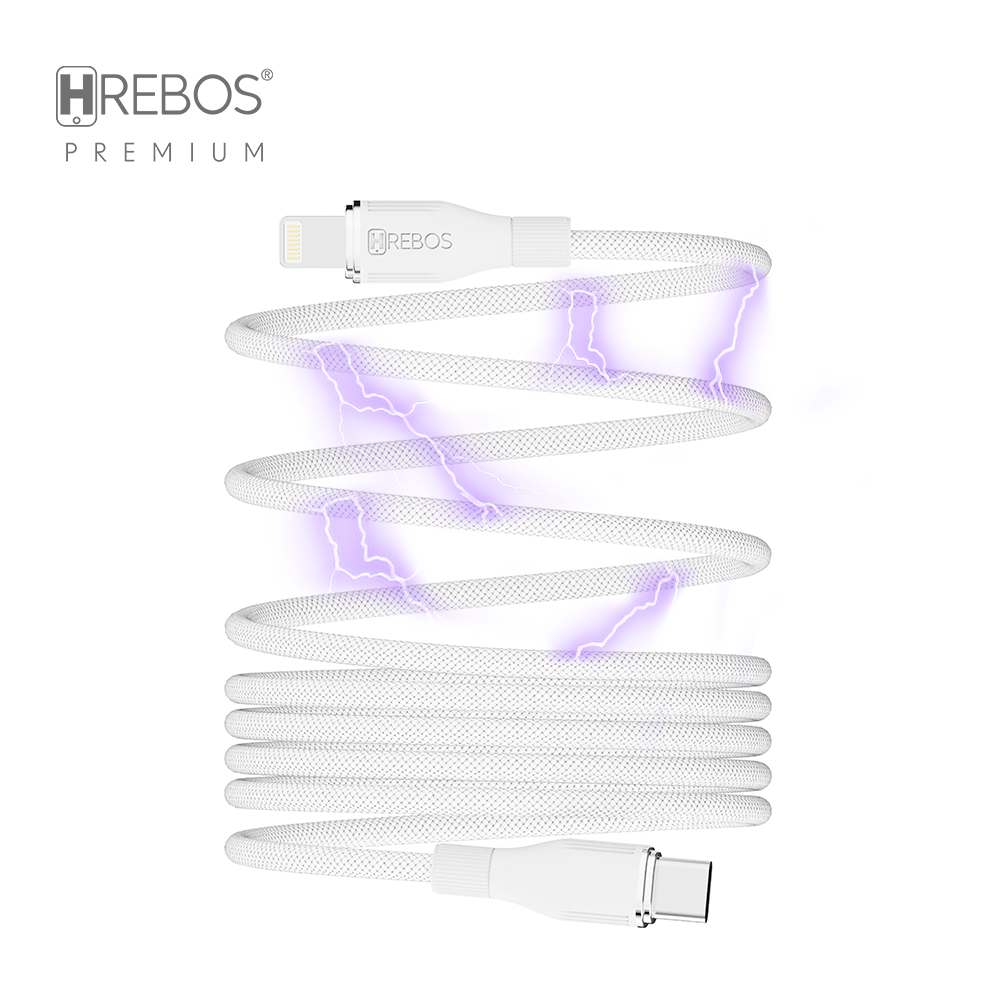 Cabo Hrebos Curl Flow CB-601 branco USB-C para Lightning em espiral