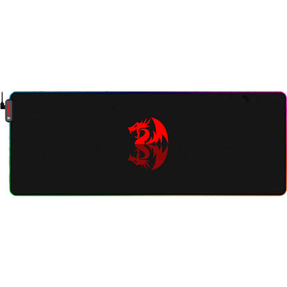 Mouse Pad Gamer Redragon Neptune preto com logotipo vermelho e borda RGB