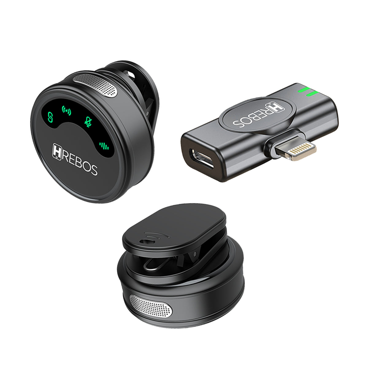 Microfone Hrebos AirMic IF-1000 preto com receptor Lightning e presilha
