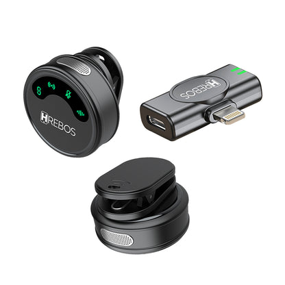 Microfone Hrebos AirMic IF-1000 preto com receptor Lightning e presilha