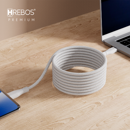 Detalhe magnético do Cabo Hrebos Curl Flow CB-601 USB-C para USB-C branco