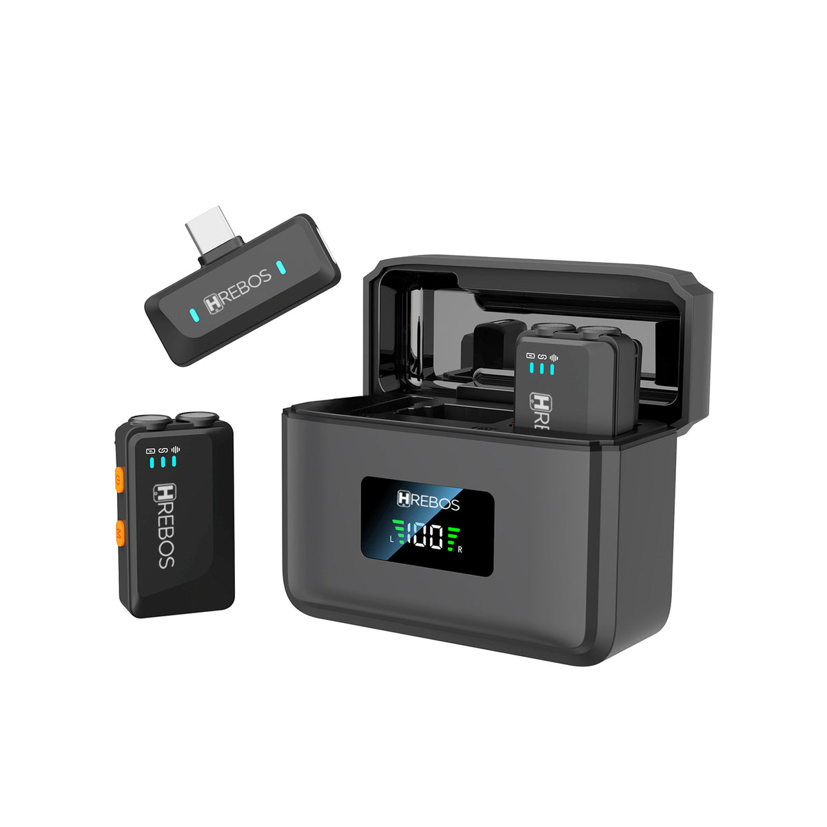 Kit Hrebos WaveMic IF-1002 com estojo, dois microfones e receptor USB-C