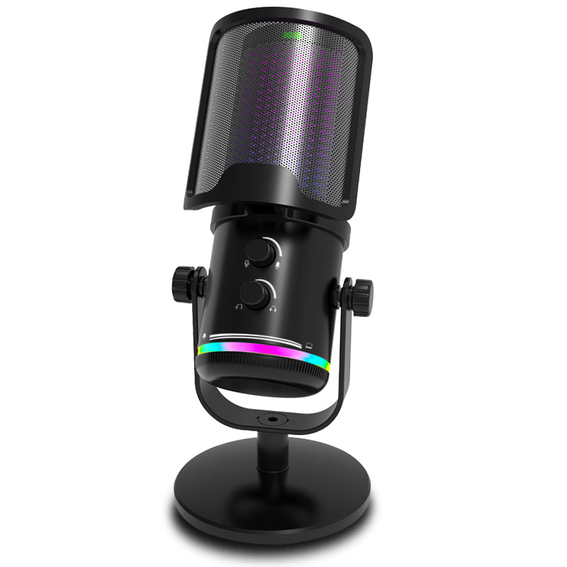 Microfone Hrebos ArcusCast MF-012 preto em vista frontal inclinada