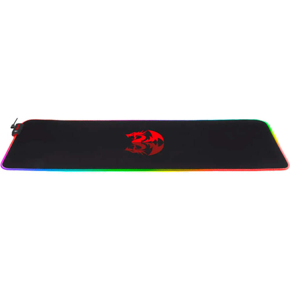 Mouse Pad Gamer Redragon Neptune preto com borda RGB em vista frontal