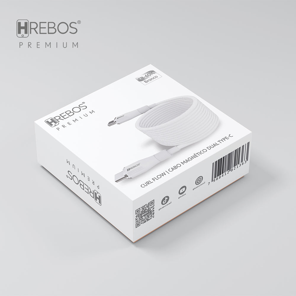 Embalagem do Cabo Hrebos Curl Flow CB-601 branco USB-C para USB-C
