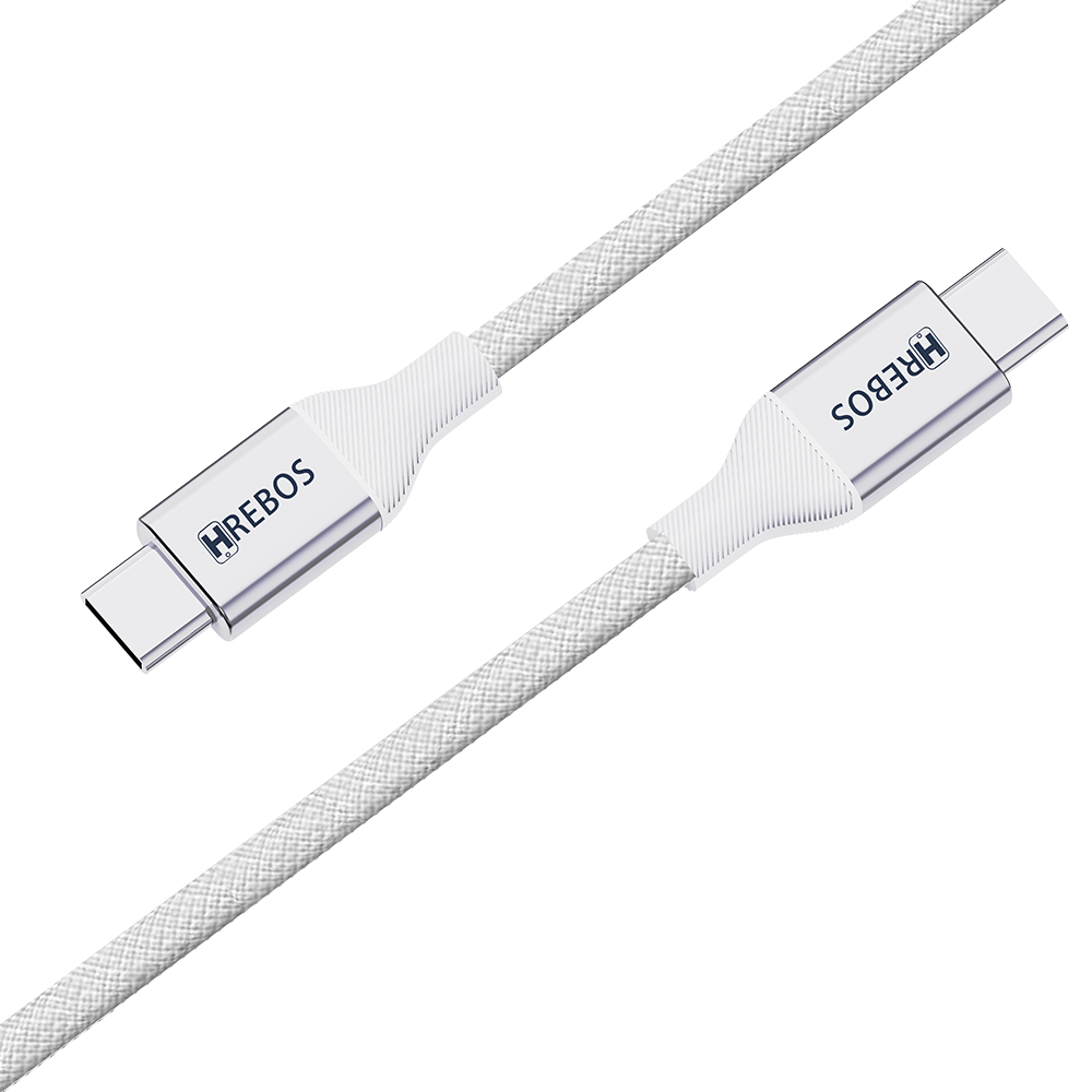 Cabo Hrebos CB-607 branco trançado com dois conectores USB-C