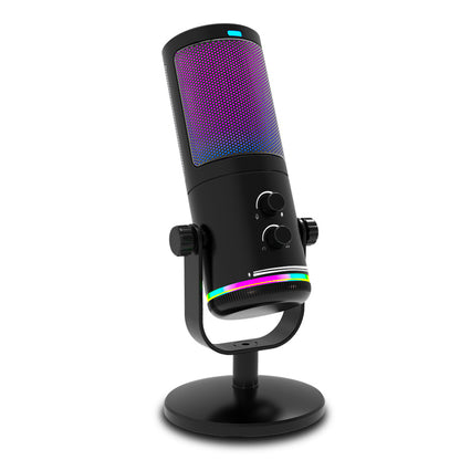 Microfone Hrebos ArcusCast MF-012 preto com iluminação colorida