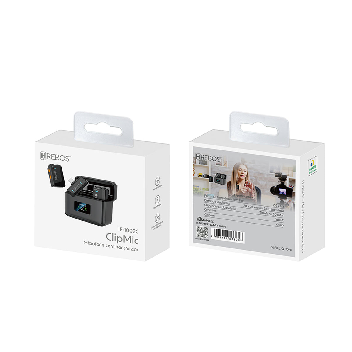 Embalagens frontal e traseira do Microfone Hrebos WaveMic IF-1002 Type-C
