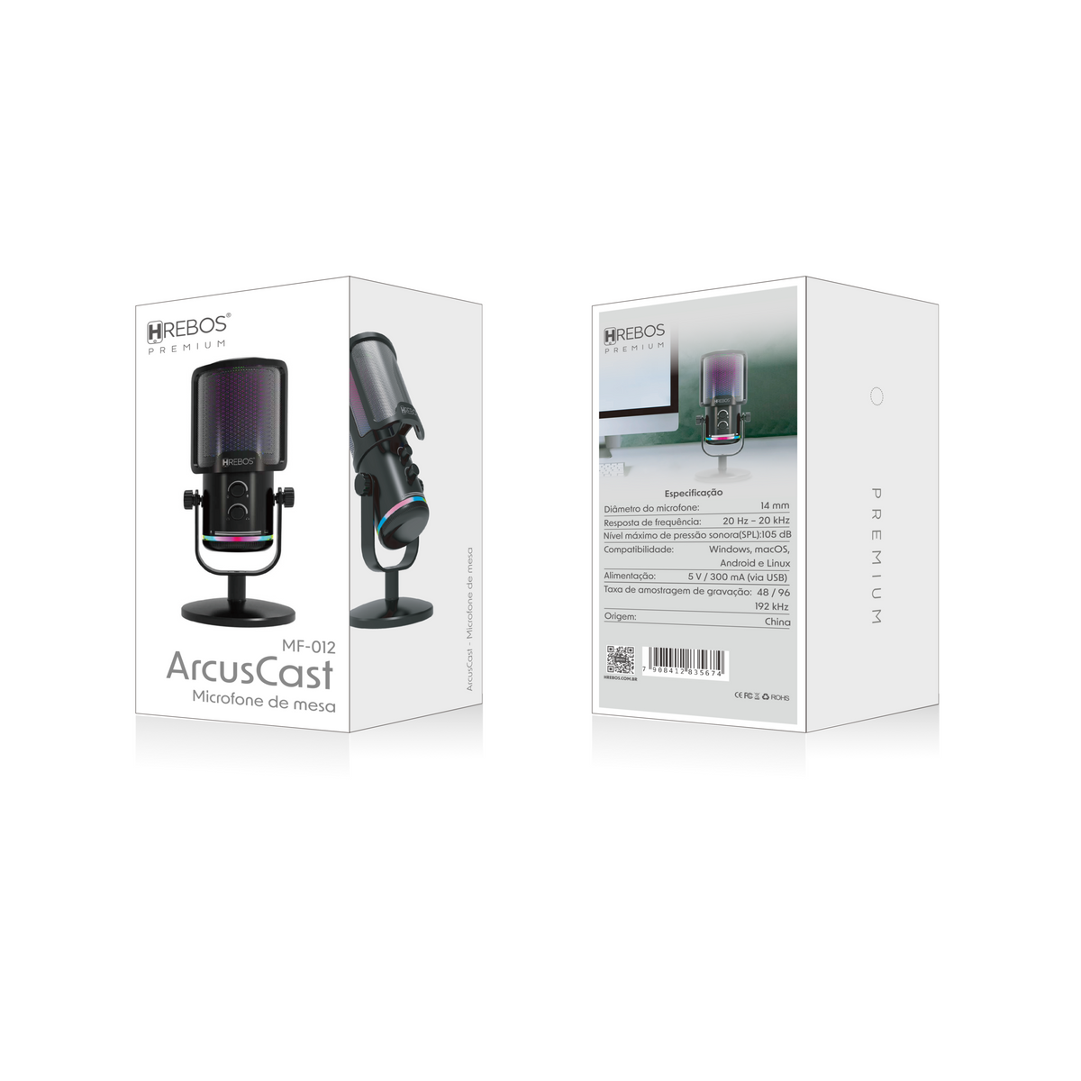 Embalagens frontal e traseira do Microfone Hrebos ArcusCast MF-012