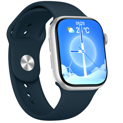 Smartwatch AuraFit A10 Pro prata com pulseira azul e mostrador azul