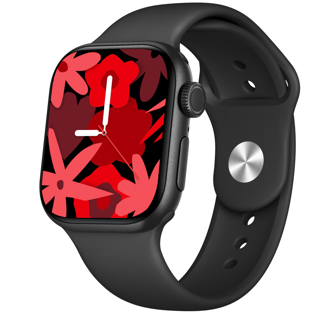Smartwatch AuraFit A10 Pro preto com mostrador floral vermelho
